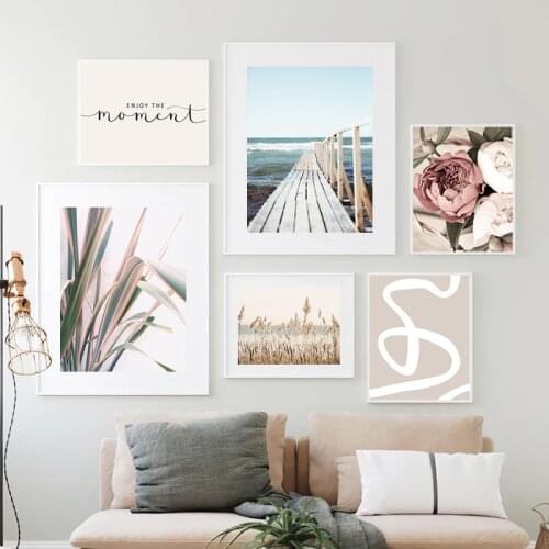 Neutral Beach Wall Art Canvas Painting Pastel Coastal Modern Boho Posters and Prints Wall Pictures for Living Room Home Decor