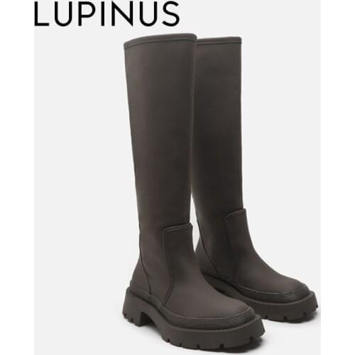 LUPINUS 2021 New Brand Design Women Rain Boots Fashion Platform Women Motorcycle Boots Chunky Heel Mid-Calf Winter Women Boots