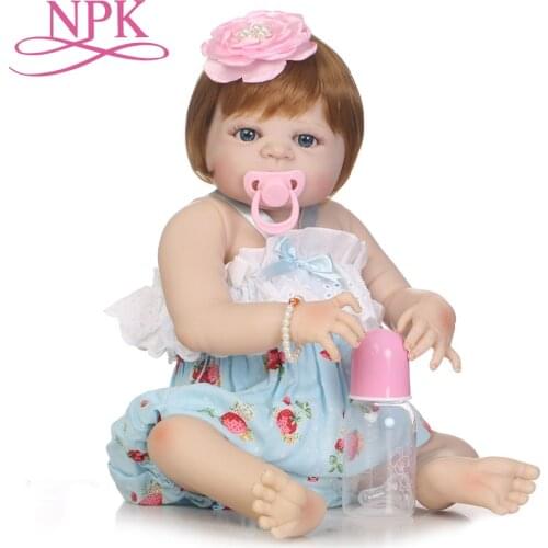 NPK 57CM Popular Victoria glued wig hair Lifelike Baby girl birthday gift full silicone Bonecas Bebes Reborn dolls