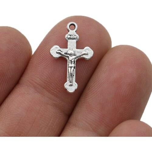 30pcs Antique Silver Plated Cross Jesus Charms Pendants for Jewelry Making Bracelet DIY Accessories 12x19mm