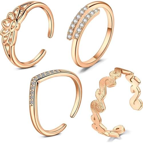 Adjustable Toe Rings for Women Flower Arrow Band Open Tail Ring Women Beach Foot Jewelry 4Pcs