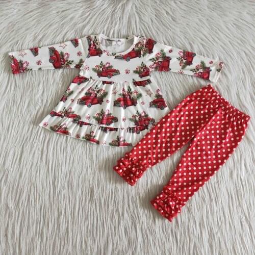 RTS wholesale designer clothes Christmas tree long sleeve Tops and ball bottoms set kids boutique outfits
