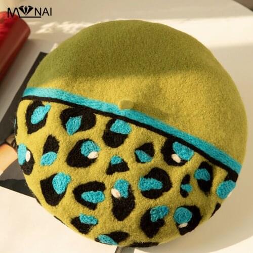 Halloween Hat Novelty Leopard Design Handmade Wool Felt Beret Creative Gift Vintage Painter Hats Fashion Costume Party