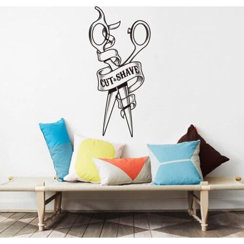Modern Barbershop Cut Shave Scissors Comb Window Wall Sticker Barber Hair Salon Shop Wall Decal Vinyl Decor
