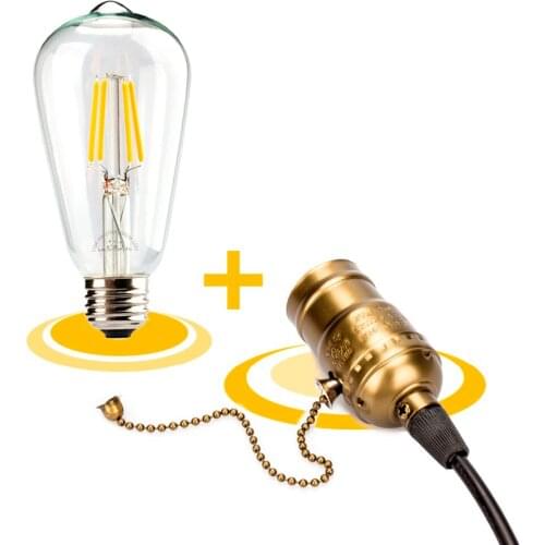 ST64 4W LED Edison Filament Bulb + E27 Retro Vintage Aluminum Lamp Holder Pendants Socket Indoor Lighting Lampadas 85-265V