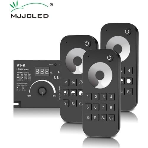 LED Dimmer 12V 24V RF PMW Frequency Adjustable 2.4G Rotary Dimming Switch Touch Remote Controller 20A 300W LED Strip Dimer V1-K