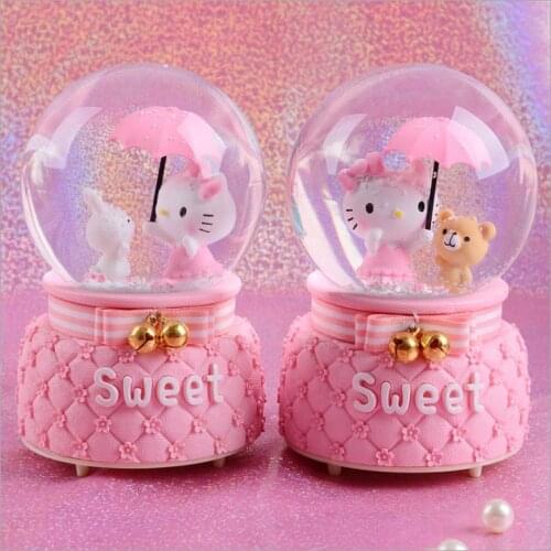 Crystal Ball Music Box Pink Girl Star Moon Rainbow Unicorn Glowing Snowflakes Music Box Home Decoration Desktop Ornament