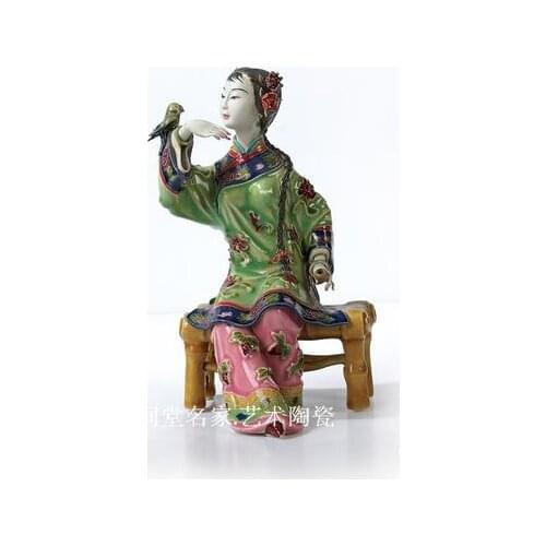 Bird according to the ancient porcelain beauty decoration Shiwan doll Chinese style living room antique frame crafts decoration