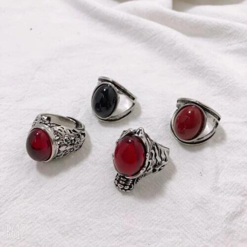 Vintage Red Stone Black Ring for Men Women Punk Gothic Style Male Finger Jewelry Gift Wholesale Free Size Opening Anel Masculino