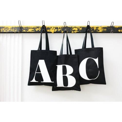 Harajuku High Capacity Women Handbag Reusable Shopper English Alphabet Letter Shopping Bag Personalised Tote Canvas Black Bag