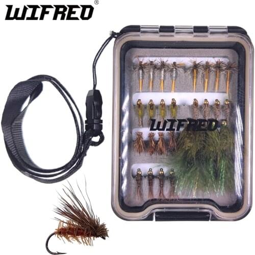 Wifreo Dry Wet Flies Nymph Set Kit 28pcs Fly Fishing Lures Box Fly Tying Material Bait Fake Flies for Trout Fishing Tackle Pesca