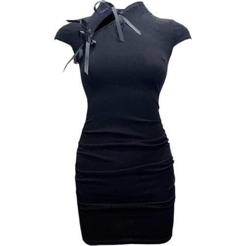 ZC3096 2021 summer new women fashion stand collar sexy slim temperament package hip dress cheap wholesale