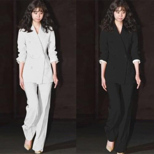 2020 Work Pant Suits OL 2 Two Piece Set For Women Double Breasted Slim Fit Blazer Jacket Pants Female Coat Office Ladies Outfits