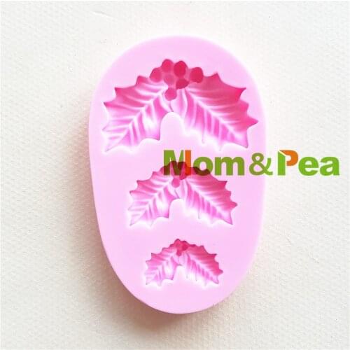 Mom&Pea 1456 Free Shipping Christmas Leaf Mold Cake Decoration Fondant Cake 3D Mold Soap Mold Food Grade