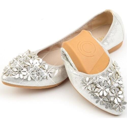 2021 Korean Womens Single Shoes New Shallow Mouth Rhinestone Pointed Toe Flat Shoes Soft Sole Comfortable Peas Womens Shoes