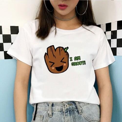2021 Vintage I Am Groot Women T-shirt Fun Cute Bady Groot Printed Tee Kawaii Cartoon Clothing New Style Harajuku Female Clothes