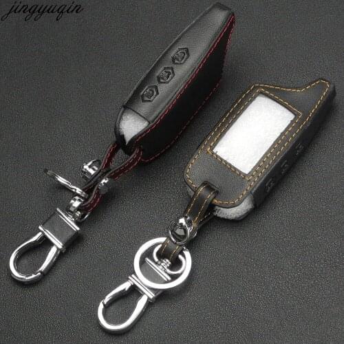 Jingyuqin 3 Buttons Leather Car-Styling Key Cover Case For Starline B9 B6 A91 A61 Twage Two Way Car Alarm System keychain