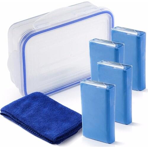 4pcs/lot 100g Car Wash Magic Mud Clay Brush Bar Clean Detailing Cleaner Auto Washer With Box Towel