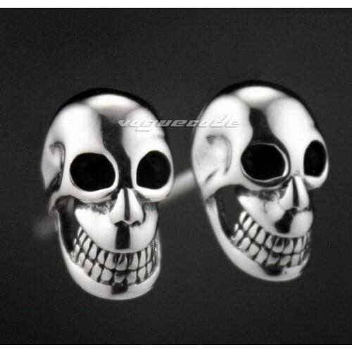 925 Sterling Silver Smile Skull Mens Biker Rocker Earring 8M007