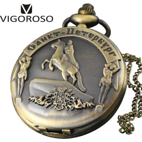 Analog One Piece Quartz Pocket Watch Clock Cool Bronze Necklace Xmas Gift Pendant Chain For Men Women