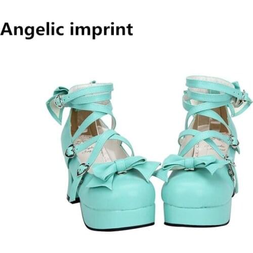 Angelic imprint new woman mori girl lolita cosplay shoes lady high heels pumps women princess dress party shoes 7.5cm 33-47 bows