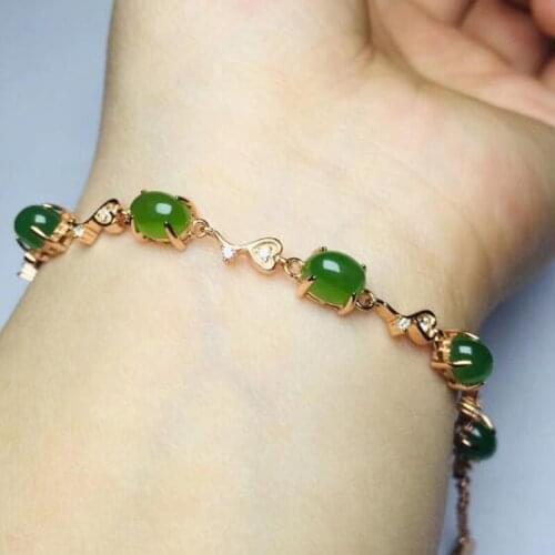 Noble Female Retro Thai Silver Fashion Women S925 Natural Hetian Jasper Rose Gold Chain Bracelet