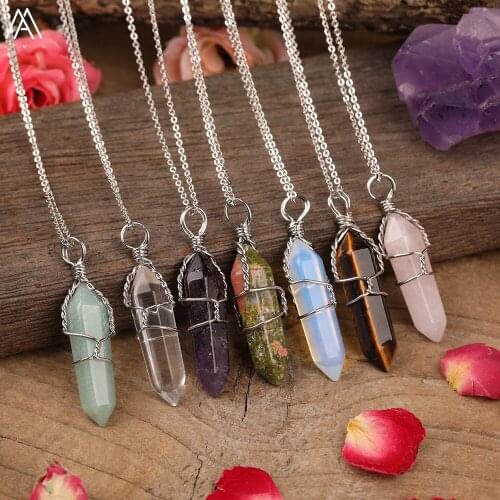 Wire Wrapped Natural White Turquoises Opal Stone Point Pendant Silvery Chains Necklace Handmade Jewelry For Women Dropshipping