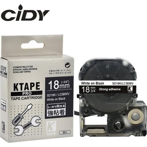 CIDY 20pcs compatible SD18K/LC-5BWV9 18mm White on black strong adhesive label ribbon SS18KW KingJim label machine LW300 LW400