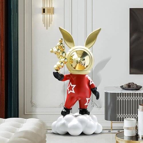 Home Decor Cartoon Rabbit Large Home Decoration Resin FRP Semi Manual Floor Ornaments Home Accessories Statues And Sculptures
