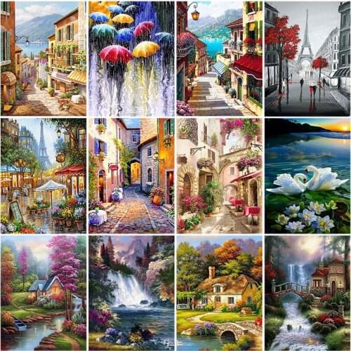DIY 5D Diamond Painting Street Scenery Diamond Embroidery Cross Stitch Rhinestone Painting Mosaic Landscape Wall Art Home Decor