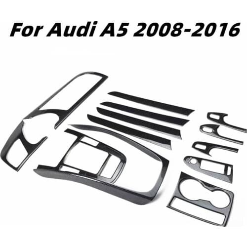 For Audi A5 2008-2016 Carbon Fiber Style Interior Decoration Center Console Gears Windows Control Panel Cup Holder Sticker ABS