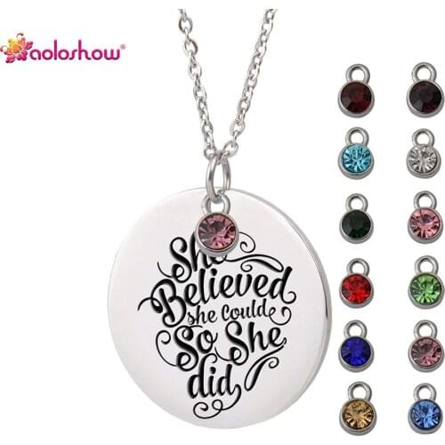 Hot 2020 Round Disc Engraved Words of Inspirational Necklace with Your Birthstone Charm Encouragement Boys Girls Jewelry Gifts