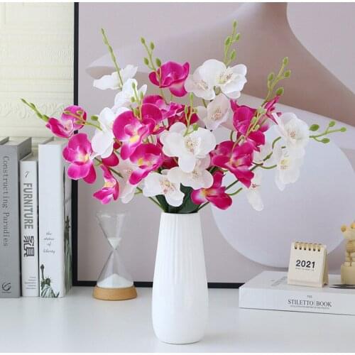 42cm Artificial Plant 5 Forks 20 Heads Butterfly Orchid Silk Fake Flowers DIY Wedding Party Salon Hotel Home Decoration
