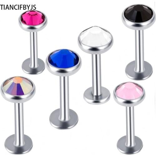 TIANCIFBYJS 316L Stainless Steel 16G 3-5mm CZ Nose Piercing Labret Ring Lip Rings Tragus Ear Piercings Studs 6-10mm Bar Length