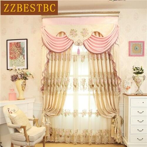 Continental luxury embroidered villa floor curtains for living room upscale hotel modern high quality curtain for bedroom