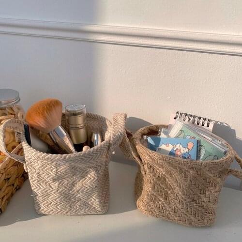 Jute Storage Baskets Woven Plant Basket Small Storage Basket for Sundries Pen Cosmetics Desk Organizer Storage