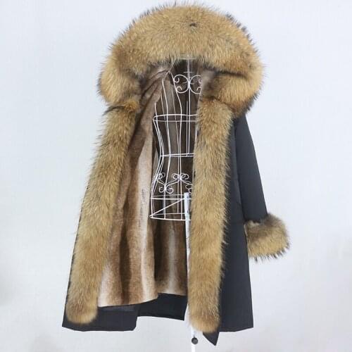 MENINA BONITA Winter Jacket Women X-long Parka Waterproof Natural Raccoon Fur Hood Real Fur Coat Outerwear Detachable Streetwear