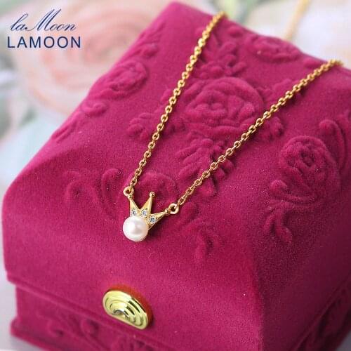 LAMOON Freshwater Pearl Crown 925 Silver Pendant For Women 14K Gold Plated Fine Jewelry Cute Necklace Korean Girl Gift LMNI141