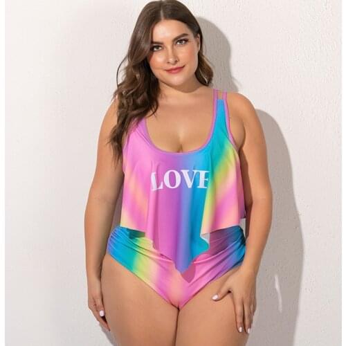 Summer Plus Size Two Pieces Womens Bikinis Set Cactus/Letter Printed Ruffle Big Swimsuit Large Female Swimming Suits 5XL