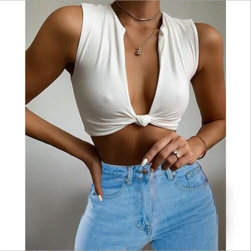 2021 European and American hot-selling short sleeveless V-neck sexy fashion nightclub style ladies vest top women