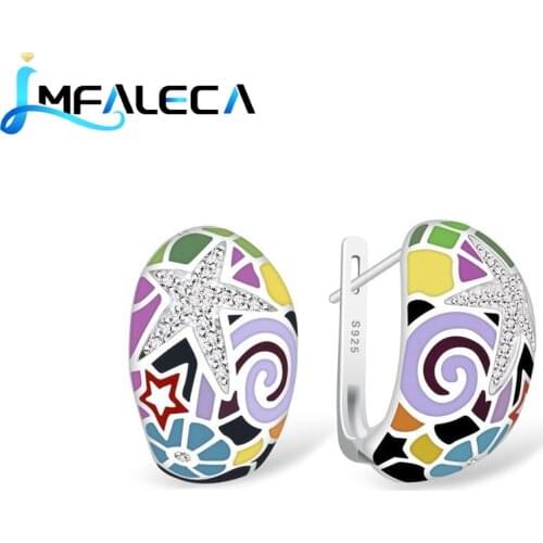 LMFALECA Vintage Clip Earrings with Stone for Women 925 Silver Jewelry Multicolor Enamel Earring for Party Birthday Fine Gift