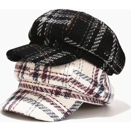 LVYI059 New winter women thick warm cotton octagonal hat Striped plaid Artist beret caps gorros LVYI059