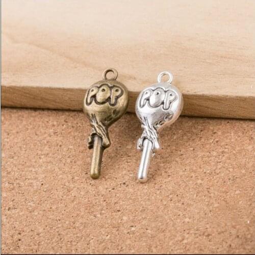 High Quality 20 Pieces/Lot 13mm*31mm Antique Silver plated Antique Bronze Plated Diy Metal Charm Lollipop Charms
