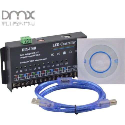 Mokungit Led RGB Controller 12 Channels Dynamic Scanning DIY-USB LED Controller RGB Single Color Led Display Controller 12-24V