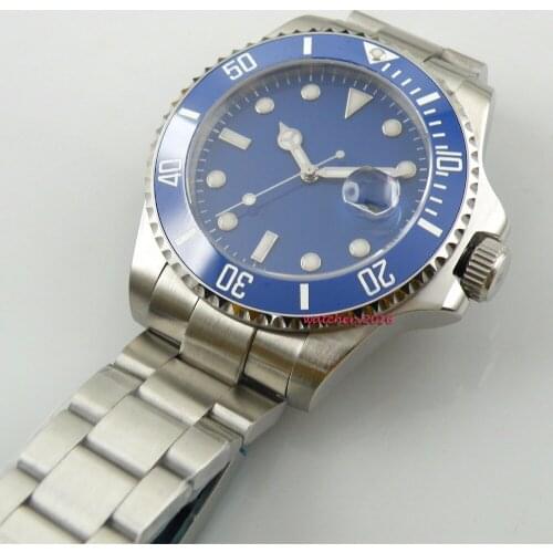 40mm Blue Dial Luminous Marks Stainless steel Case Luxury Sapphire Glass Calendar Automatic Mechanical Mens Wristwatches
