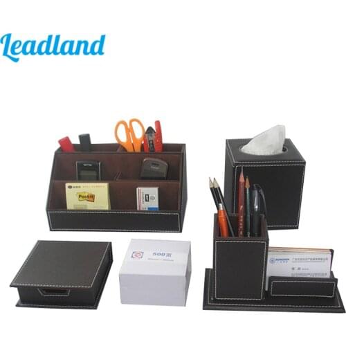 Kingfom Desk Organizer Set 5 Slots Storage Organizer Box Pen Holder Business Card Holder Memo Box Cube Tissue Box Case T43