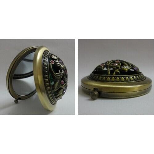 New Ancient bronze hollow out double folding portable metal Engraved Crystal Magnifying Multi Color Make Up Mirror Wedding gifts