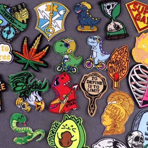 Punk Skull Clothing Stripes Iron On Patch Anime Patches For Clothing Cartoon Animal Patch Embroidered Patches Sewing On Clothes