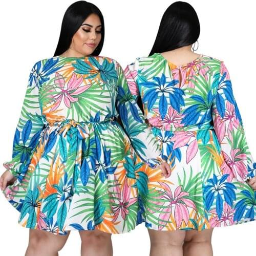 3xl 4xl Plus Size Bohemian Dresses Women Long Sleeve Autumn Loose Blue Leaf Print Elegant Vintage Dresses Ladies Outfits