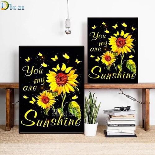 Sunflower 5D DIY Diamond Painting Sunshine Text Diamond Mosaic Full Drill Square Round Embroidery Cross Stitch Handmade Kit